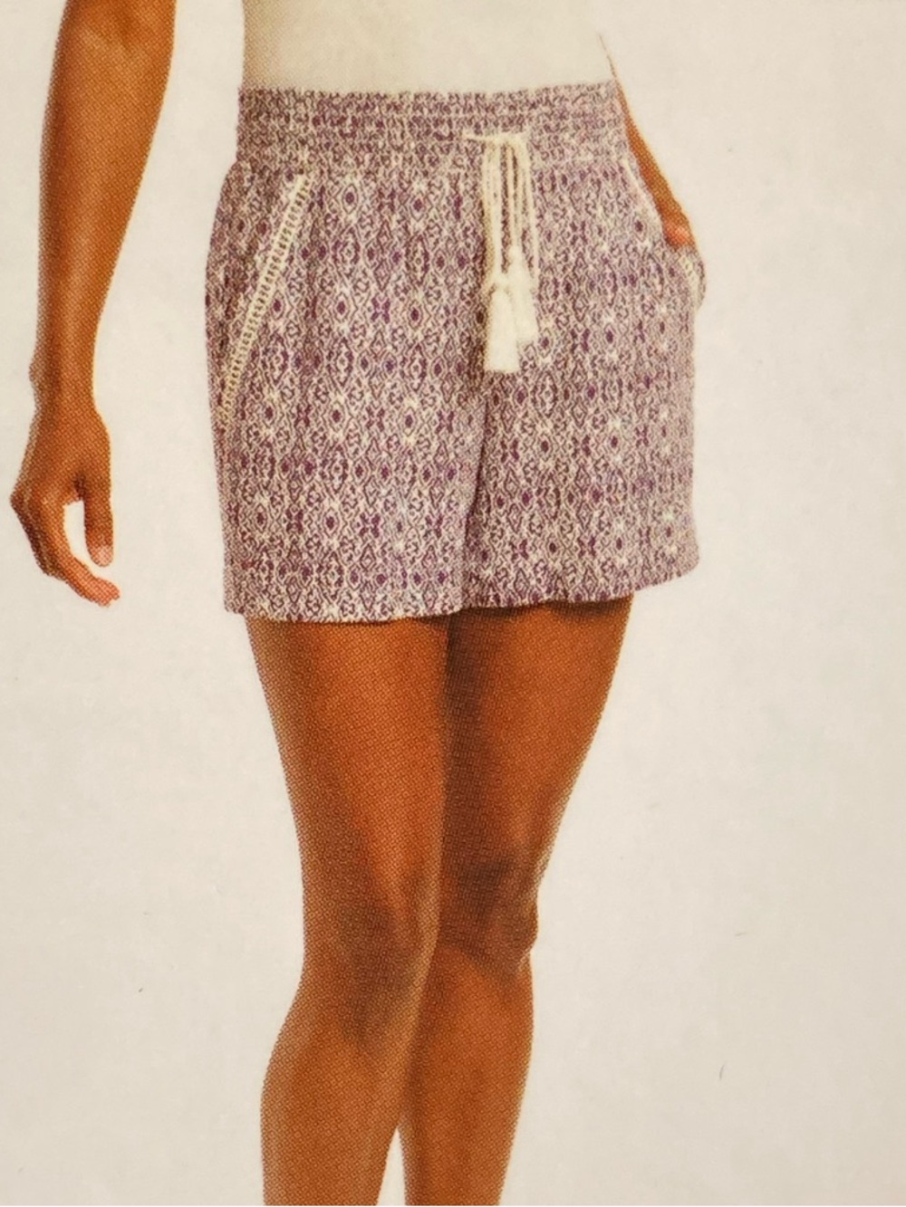 NWT Briggs New York Blue Printed Elastic Waist Shorts with Tassel Size Large